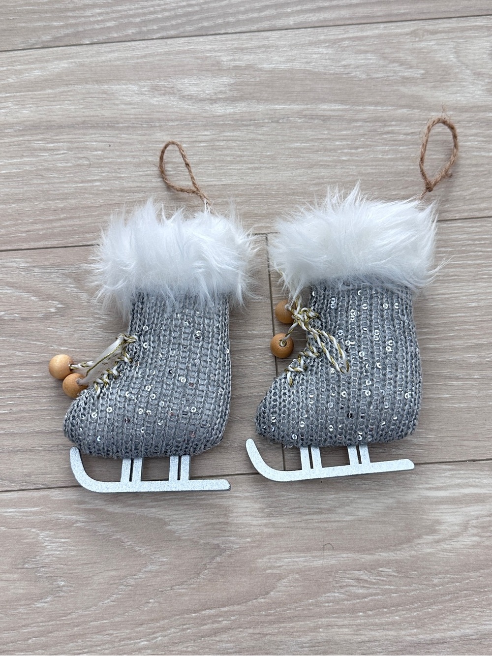 Knit Ice Skate with Faux Fur Trim Christmas Tree Ornament Gray - Wondershop NWT